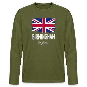 Birmingham - Men's Premium Organic Long Sleeve Shirt - khaki - Front - Nico (187cm)