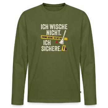 I don't wipe - I secure - forensics - Men's Premium Organic Long Sleeve Shirt - khaki - Front - Nico (187cm)