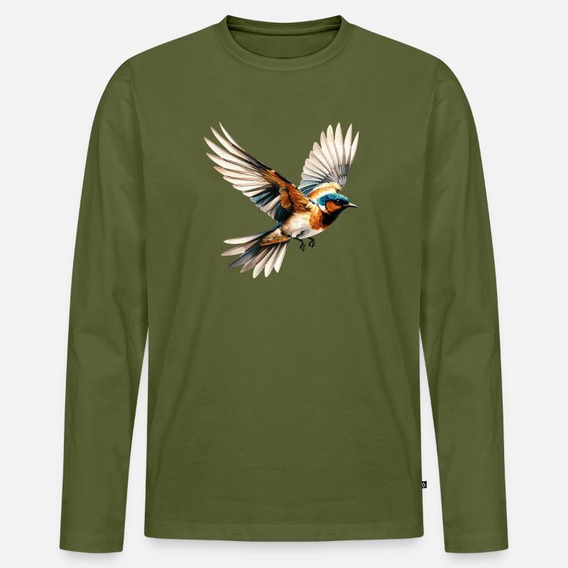 Lebendige Pop-Art mit fliegendem Vogel - Männer Premium Bio Langarmshirt - Khaki