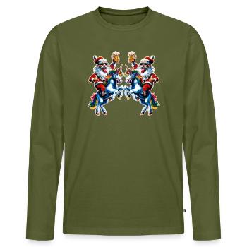 Santa Claus Beer Unicorn Christmas - Men's Premium Organic Long Sleeve Shirt - khaki - Front - Nico (187cm)