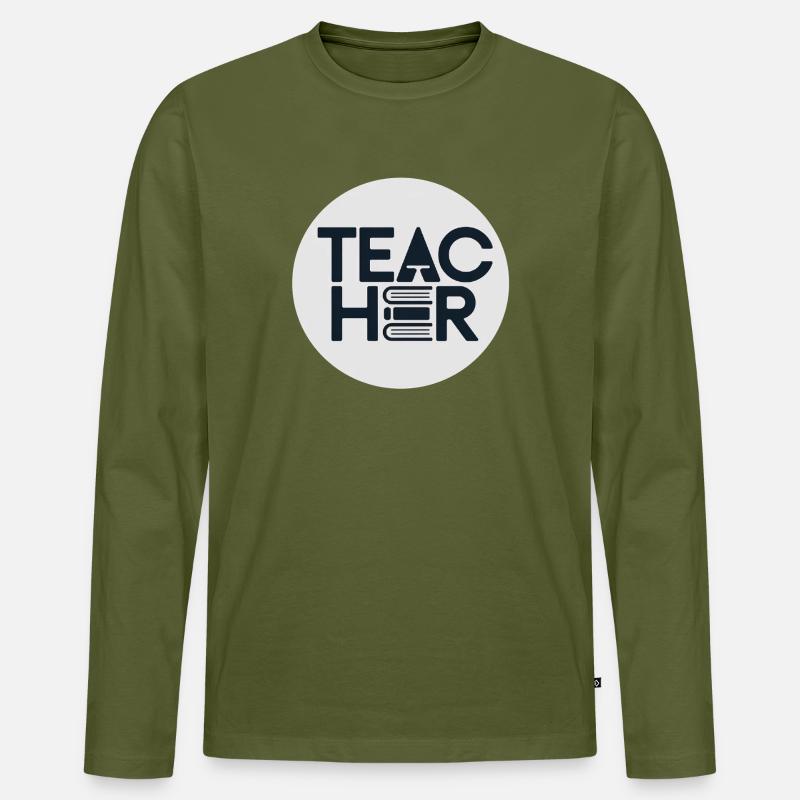 Lehrer Logo mit Büchern - Männer Premium Bio Langarmshirt - Khaki