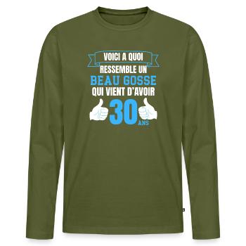 Birthday 30 Years Boy Funny Beau Gosse - T-shirt manches longues Premium bio Homme - kaki - Devant - Nico (187cm)