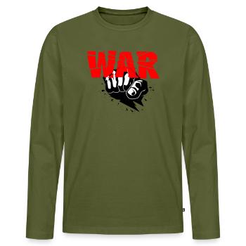 No War - T-shirt manches longues Premium bio Homme - kaki - Devant - Nico (187cm)