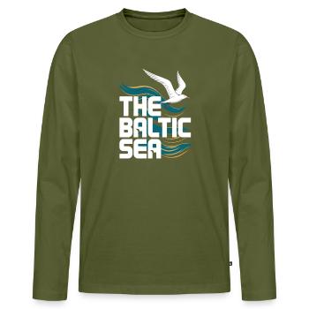 La mer Baltique Mouette Vagues Côte Mer - T-shirt manches longues Premium bio Homme - kaki - Devant - Nico (187cm)