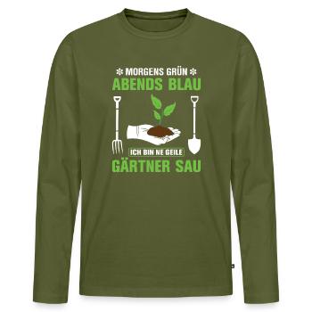 Garden Gardener Gardening Gardening Gardening Gardening - Men's Premium Organic Long Sleeve Shirt - khaki - Front - Nico (187cm)