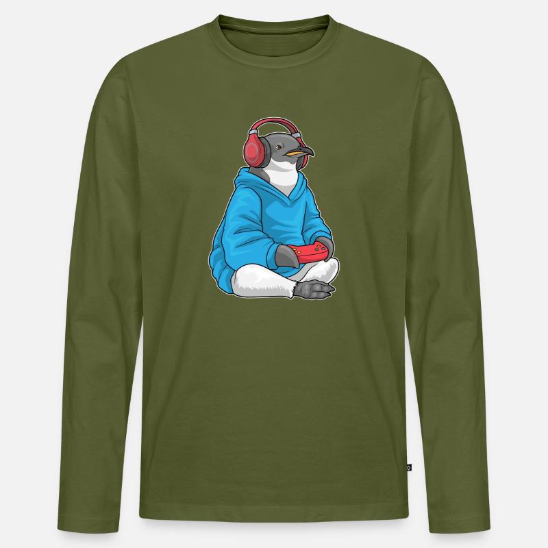 Pinguin Gamer Controller - Männer Premium Bio Langarmshirt - Khaki