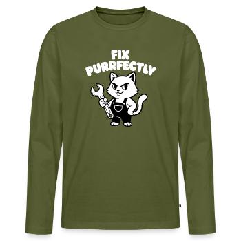 Fix Purrfectly Katze Mechaniker - Männer Premium Bio Langarmshirt - Khaki - Vorne - Nico (187cm)