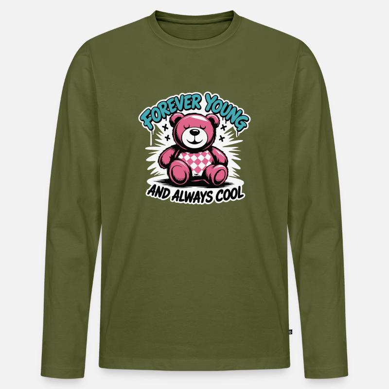 Forever Young Teddybär Grafik - Männer Premium Bio Langarmshirt - Khaki