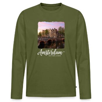 Amsterdam - Men's Premium Organic Long Sleeve Shirt - khaki - Front - Nico (187cm)