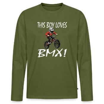 Junge liebt BMX - Männer Premium Bio Langarmshirt - Khaki - Vorne - Nico (187cm)