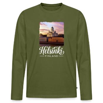 Helsinki, Finlande - T-shirt manches longues Premium bio Homme - kaki - Devant - Nico (187cm)