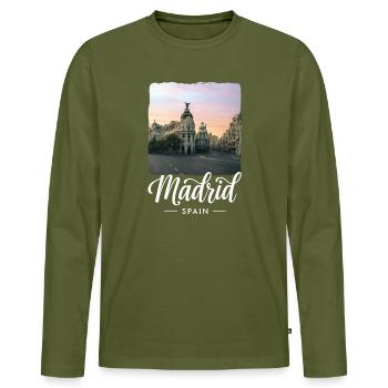 Madrid - T-shirt manches longues Premium bio Homme - kaki - Devant - Nico (187cm)