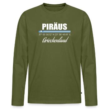 Pirée - T-shirt manches longues Premium bio Homme - kaki - Devant - Nico (187cm)