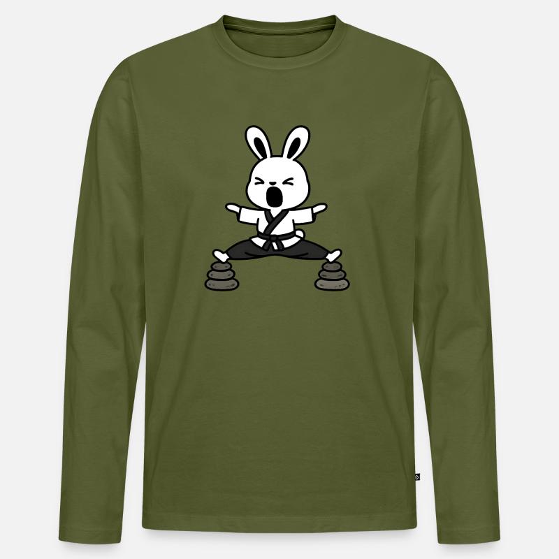 Zen Rabbit Kata auf Steinen - Männer Premium Bio Langarmshirt - Khaki