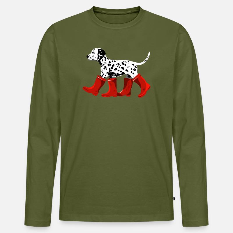 Dalmatiner mit roten Stiefeln - Männer Premium Bio Langarmshirt - Khaki