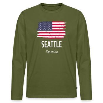 Seattle - Männer Premium Bio Langarmshirt - Khaki - Vorne - Nico (187cm)