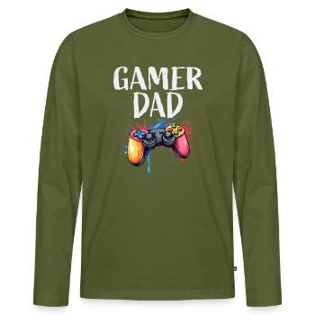 Gamer Dad Controller Splash - Men's Premium Organic Long Sleeve Shirt - khaki - Front - Nico (187cm)