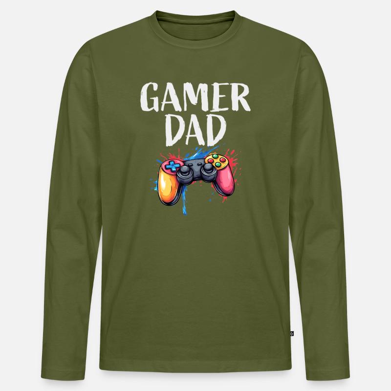 Gamer Papa Controller Splash - Männer Premium Bio Langarmshirt - Khaki