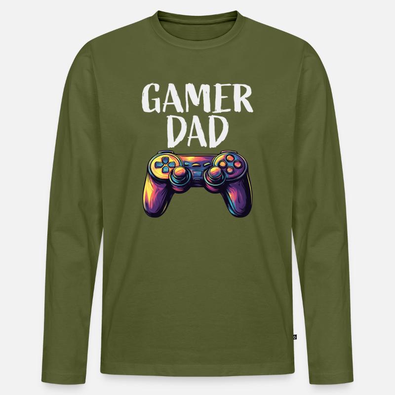 Gamer Dad Controller Motiv - Männer Premium Bio Langarmshirt - Khaki