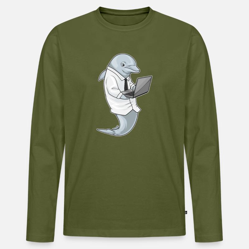 Delfin Laptop - Männer Premium Bio Langarmshirt - Khaki
