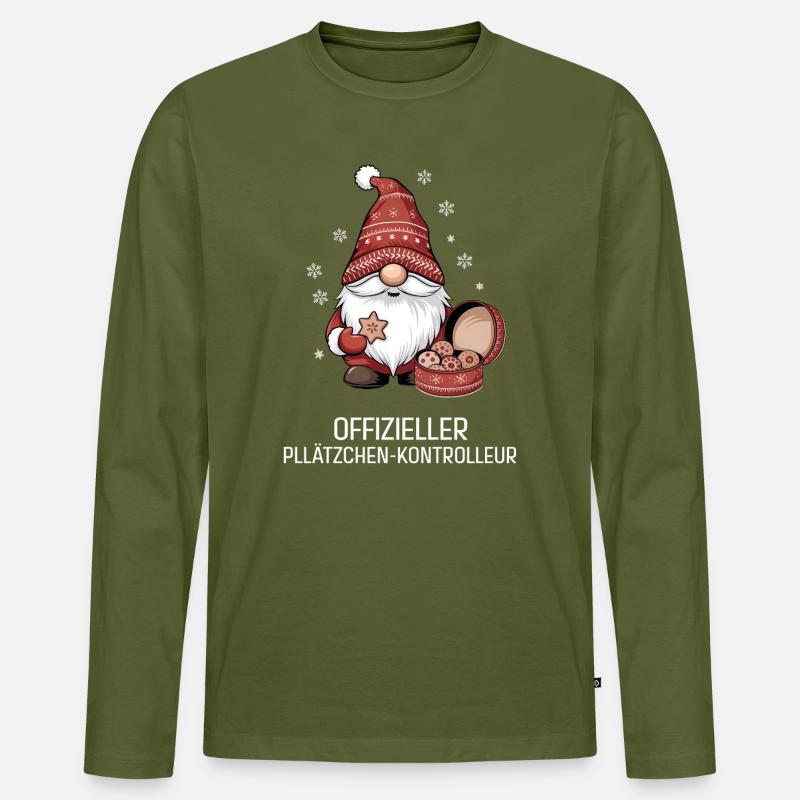 Weihnachtsgnom mit Plätzchen - Männer Premium Bio Langarmshirt - Khaki
