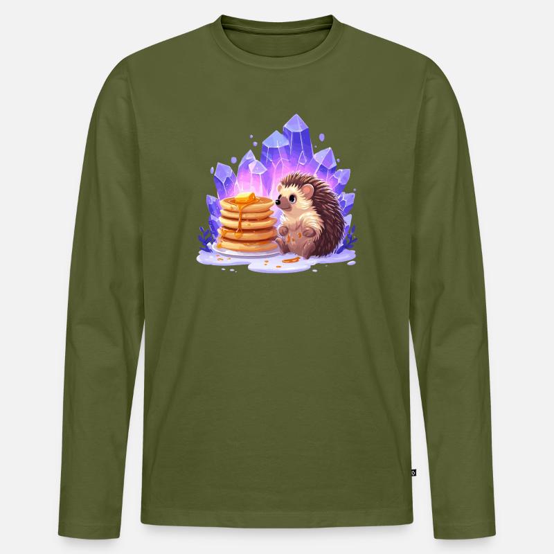 Igel mit Pfannkuchen und Kristallen - Männer Premium Bio Langarmshirt - Khaki