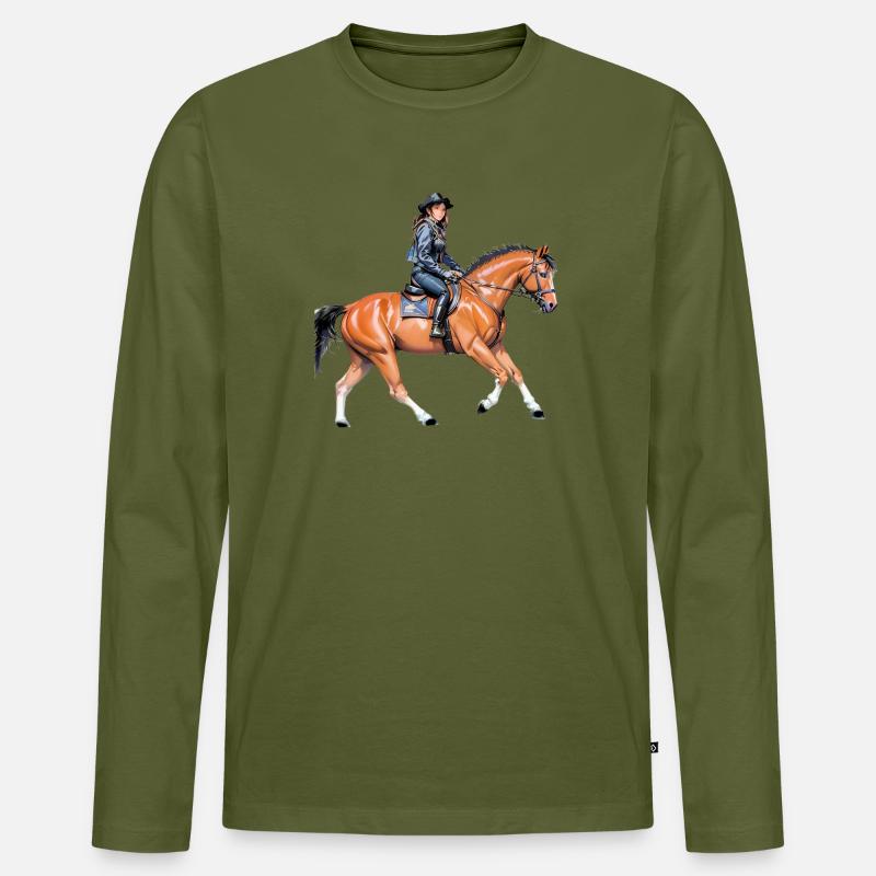 Pferde - Männer Premium Bio Langarmshirt - Khaki