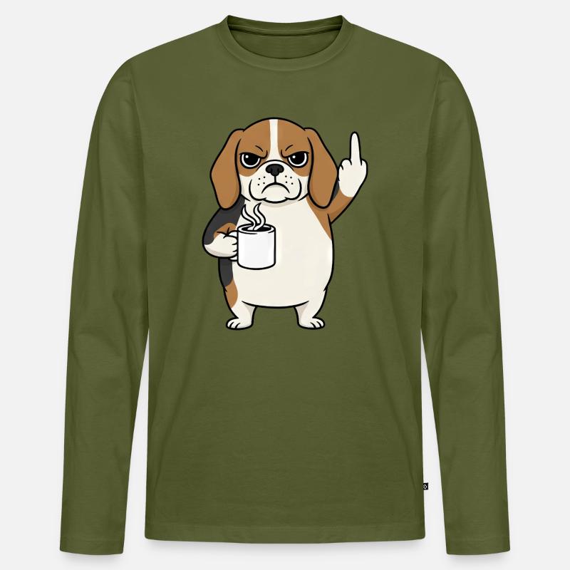 Sauerer Beagle mit Kaffee Cartoon Mittelfinger - Männer Premium Bio Langarmshirt - Khaki