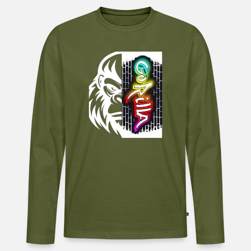 Neon-Graffiti-Text auf Ziegeln - Männer Premium Bio Langarmshirt - Khaki