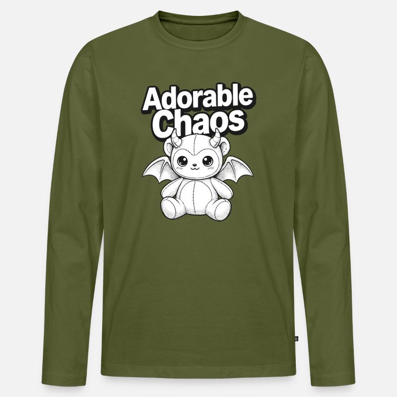 Niedliches Chaos Dämonchen - Männer Premium Bio Langarmshirt - Khaki