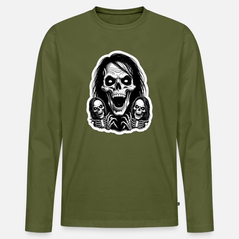 Schreiender Skull - Männer Premium Bio Langarmshirt - Khaki