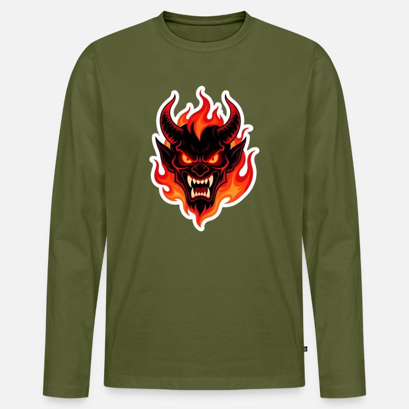 Feuriger Dämonenkopf - Männer Premium Bio Langarmshirt - Khaki