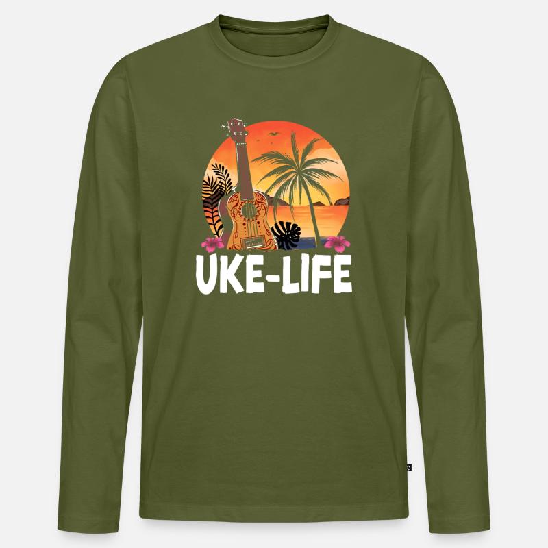 Hawaiian Ukulele Uke Uke Life - Männer Premium Bio Langarmshirt - Khaki