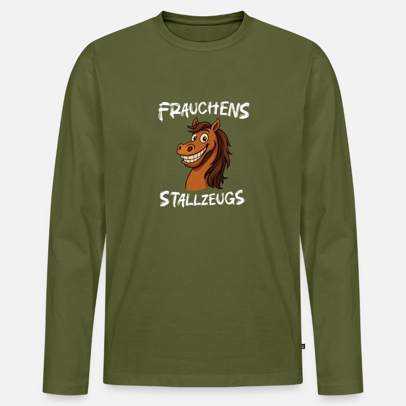 Frauchens Stallzeug Cartoon Pferd - Männer Premium Bio Langarmshirt - Khaki