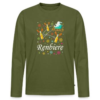 Weihnachtsbier Schlittenzauber - Männer Premium Bio Langarmshirt - Khaki - Vorne - Nico (187cm)