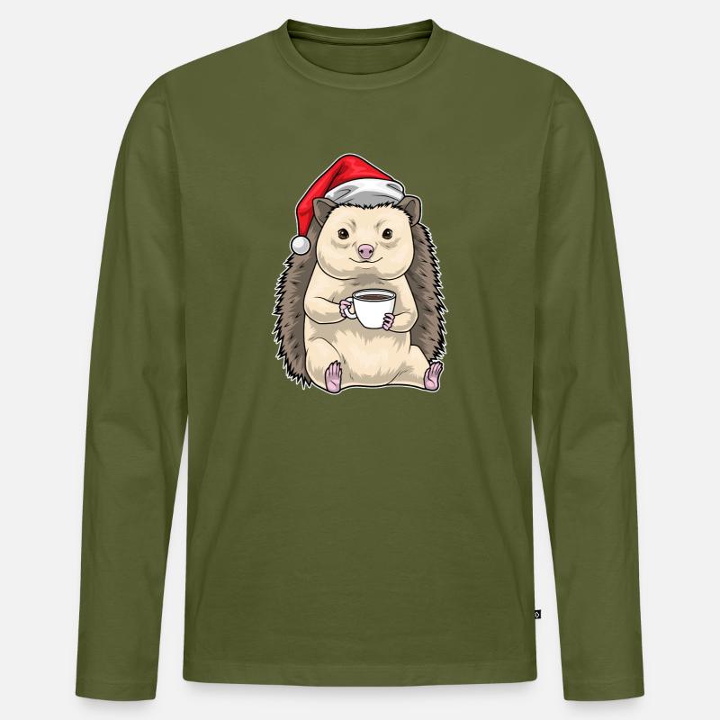 Igel Weihnachten Kaffee - Männer Premium Bio Langarmshirt - Khaki
