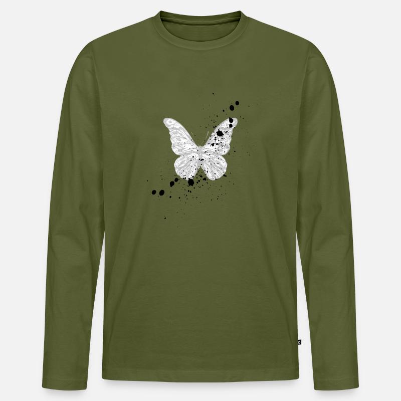 Weißer Schmetterling  - Männer Premium Bio Langarmshirt - Khaki