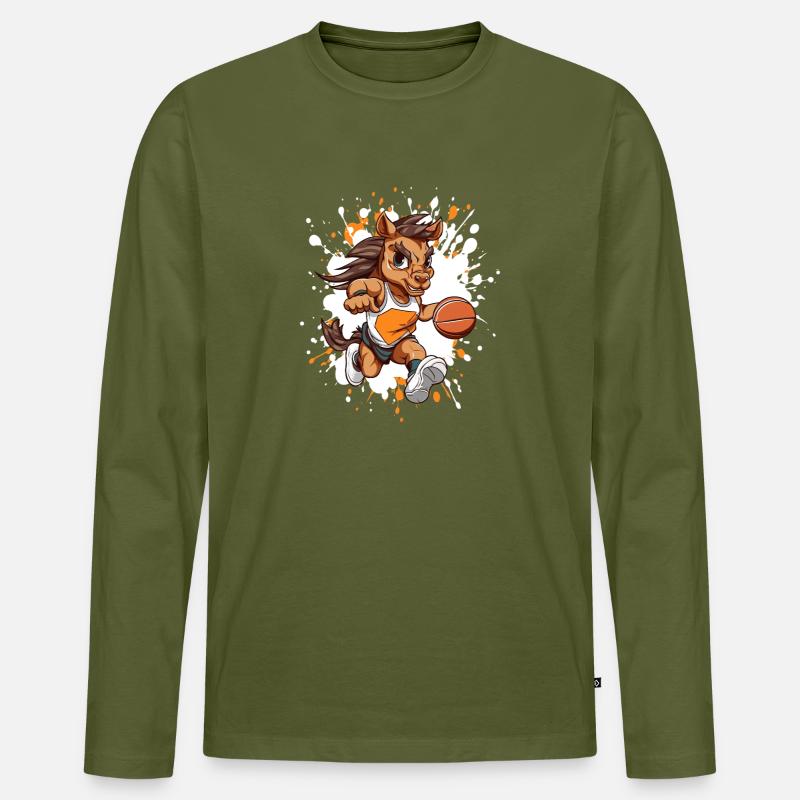 Basketball-Pony im Sprinterstil - Männer Premium Bio Langarmshirt - Khaki
