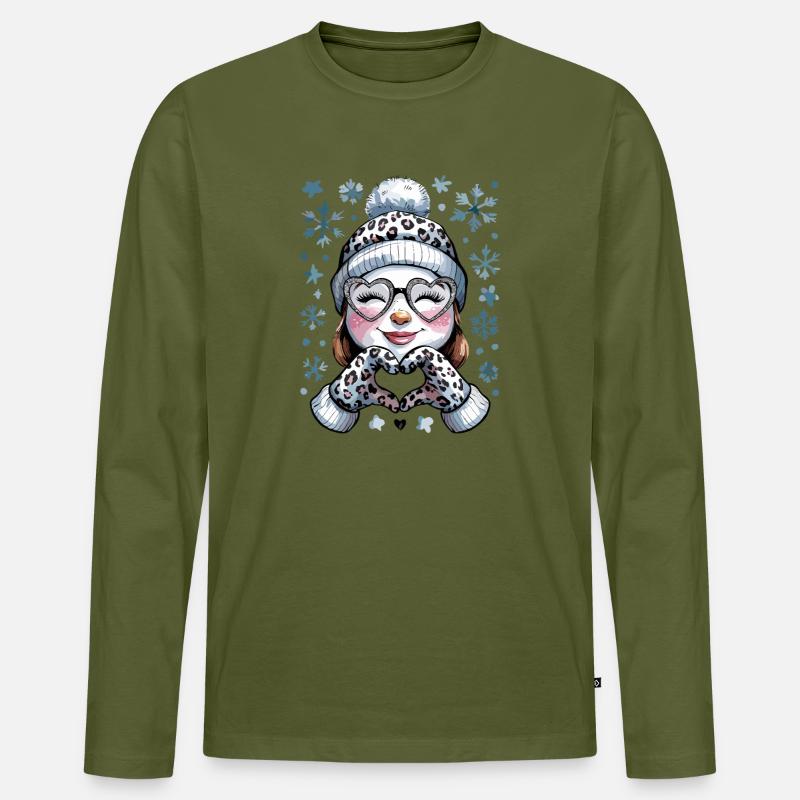  Winter Schneemann Mädchen mit Leopardenmuster - Männer Premium Bio Langarmshirt - Khaki