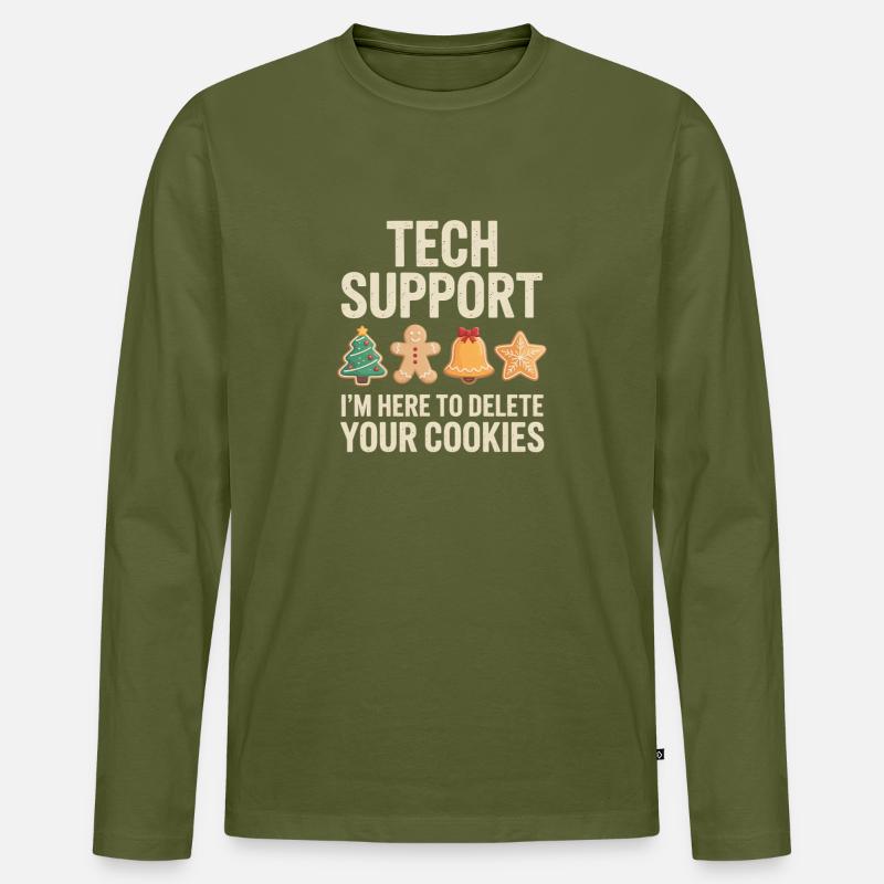 Tech Support Cookies Meme Tee - Männer Premium Bio Langarmshirt - Khaki