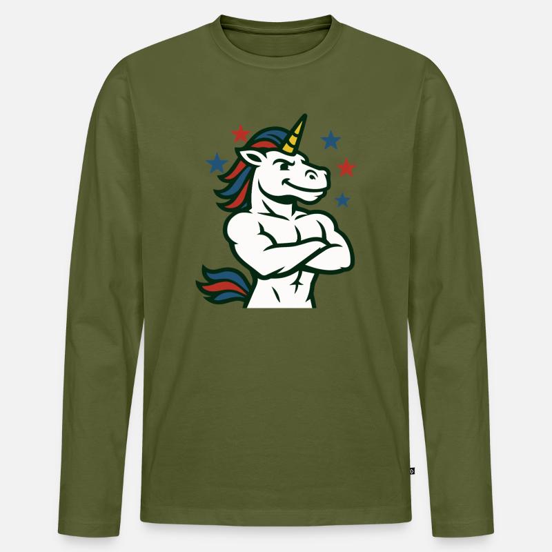 Selbstbewusste Einhorn-Illustration - Männer Premium Bio Langarmshirt - Khaki