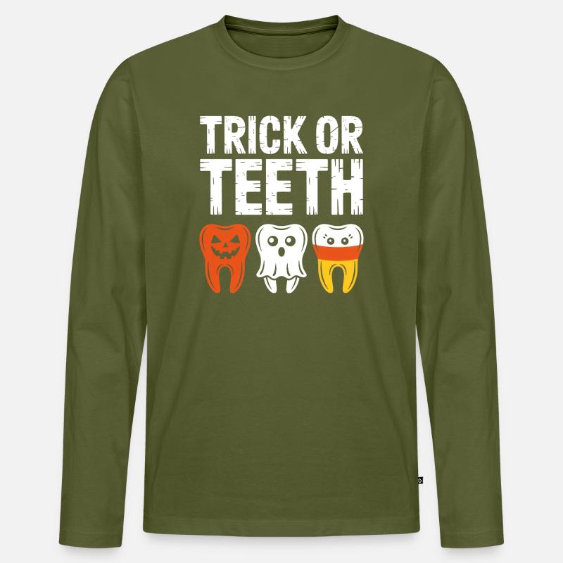 Trick oder Teeth Halloween-Trio - Männer Premium Bio Langarmshirt - Khaki