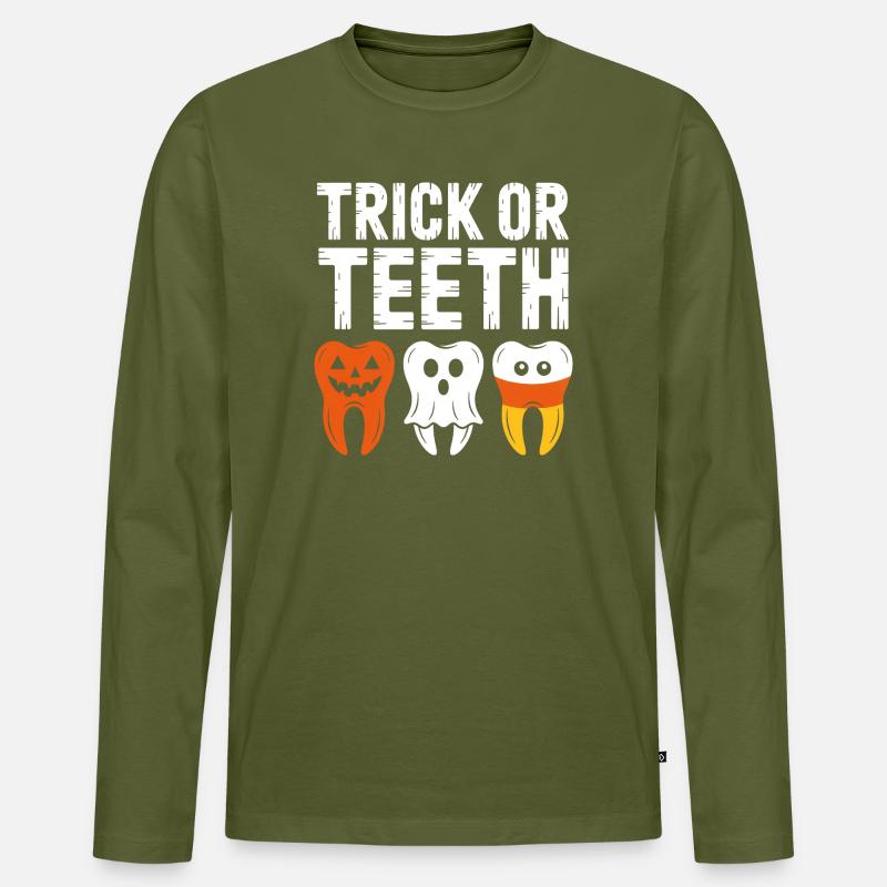 Trick oder Teeth Halloween-T-Shirt - Männer Premium Bio Langarmshirt - Khaki