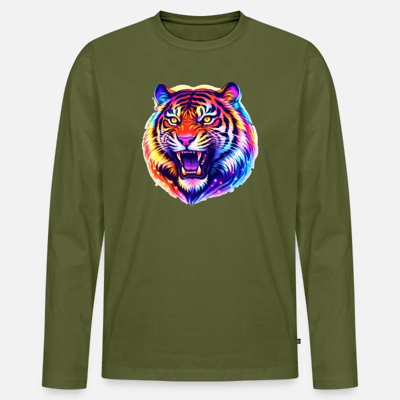 Tiger Kopf - Männer Premium Bio Langarmshirt - Khaki