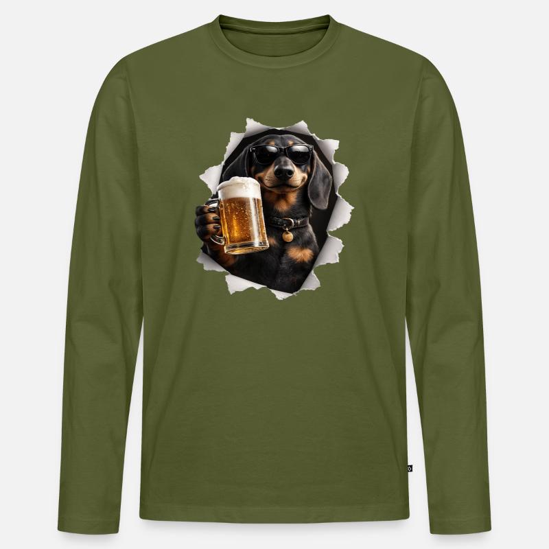 Dackel Bier - Männer Premium Bio Langarmshirt - Khaki