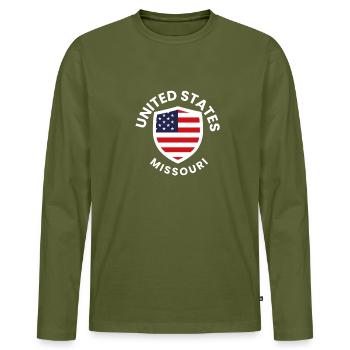 Drapeau du Missouri Shield USA - T-shirt manches longues Premium bio Homme - kaki - Devant - Nico (187cm)