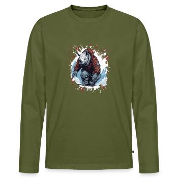 Nashorn Snowboard - Männer Premium Bio Langarmshirt - Khaki - Vorne - Nico (187cm)