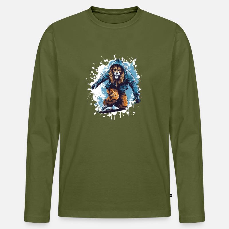 Löwe Snowboard - Männer Premium Bio Langarmshirt - Khaki