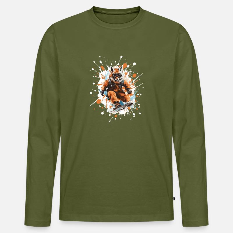 Fuchs Snowboard - Männer Premium Bio Langarmshirt - Khaki