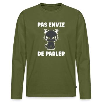 Chat grognon pas envie de parler - Men's Premium Organic Long Sleeve Shirt - khaki - Front - Nico (187cm)